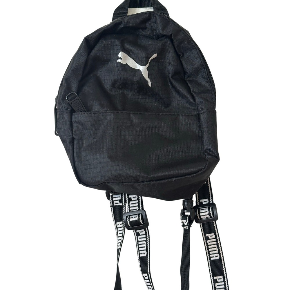 PUMA Black Mini Backpack Logo Straps Lightweight Ripstop Nylon Small Travel Bag